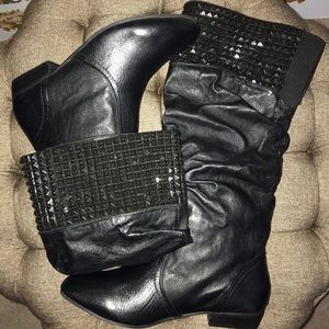 7.5 New Slouchy Leather Boots Steve Madden Black